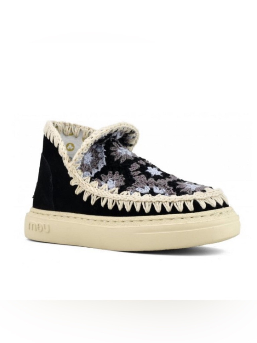 MOU BOLD ESKIMO SNEAKER BOOT CROCHET AND SUEDE IN BLACK COMBO SIZE 37 LIKE NEW